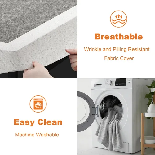 Miniatura 9 de Somier de 7 pulgadas para bases de cama matrimoniales, base de colchón de metal resistente con cubierta de tela, solo somier completo de perfil