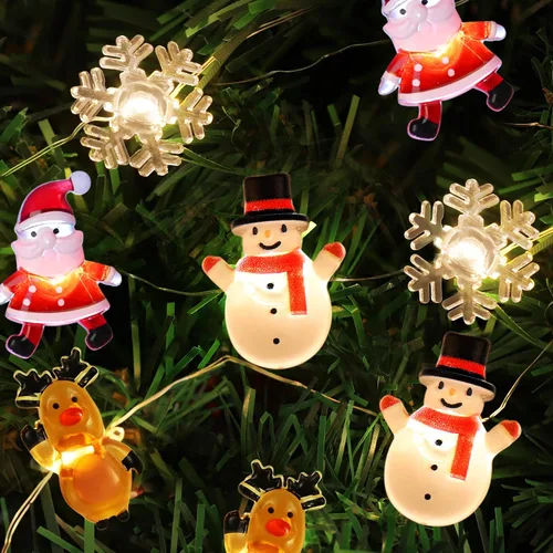 Miniatura 9 de [Temporizador] Luces de Navidad a pilas de 10 pies de Papá Noel, alce, copo de nieve, luces para decoración de árboles en interiores y exteriores