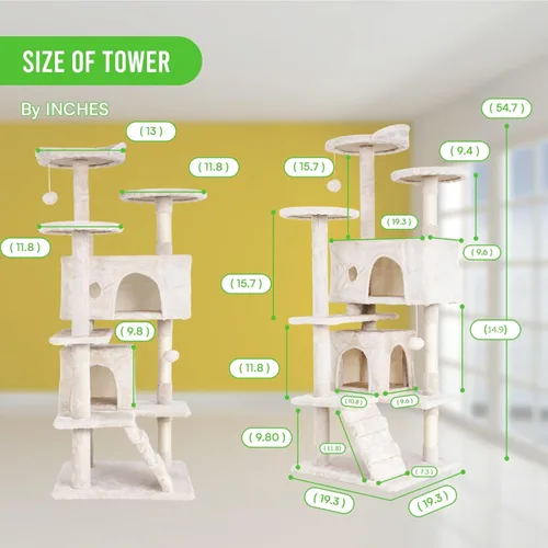 Miniatura 3 de 24/7 Shop at Home Court - Torre de árbol para gatos de varios niveles de 54 pulgadas con bola colgante y postes rascadores para gatos