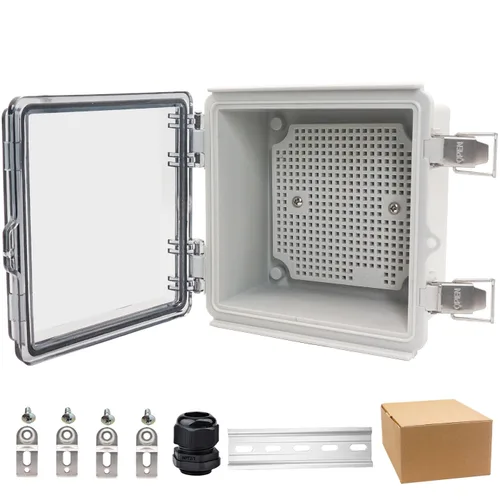 Miniatura 17 de Caja eléctrica impermeable, caja de conexiones IP67, pestillo de acero inoxidable, cubierta transparente con bisagras, carcasa para proyectos