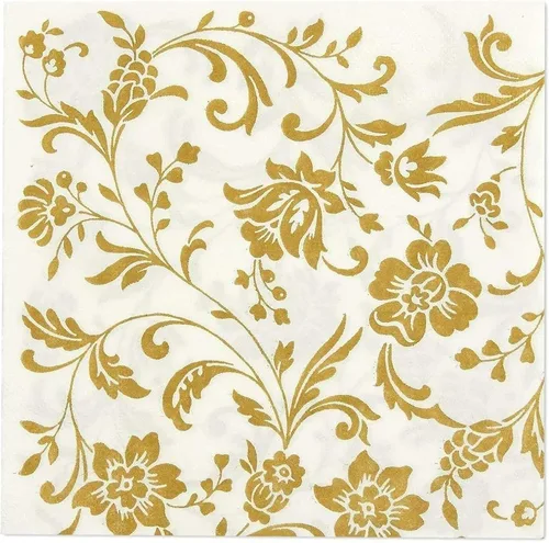 Miniatura 6 de BLUE PANDA Paquete de 100 servilletas desechables de papel floral blanco y dorado, 6.5 x 6.5 pulgadas, servilletas decorativas para recepción