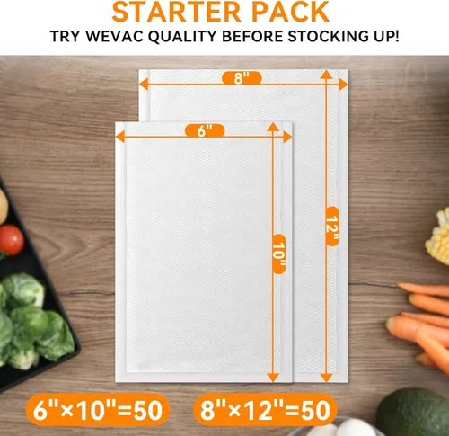 Miniatura 2 de Wevac Bolsas selladoras al vacío – 100 unidades (6 x 10 pulgadas y 8 x 12 pulgadas), bolsas de almacenamiento de alimentos sin BPA, resistentes a