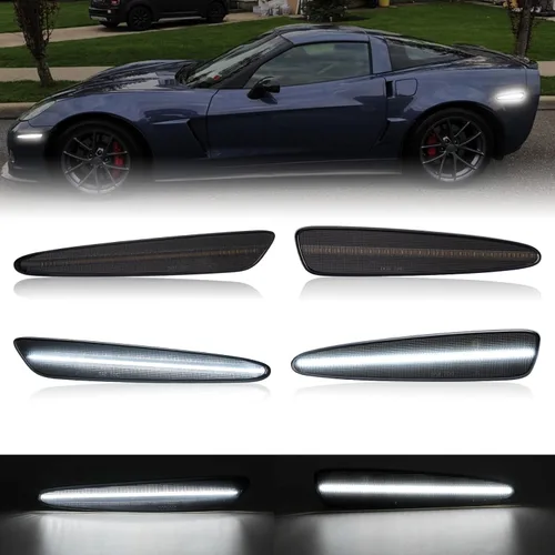 Miniatura 11 de R&F Auto 4 luces LED de posición laterales compatibles con Corvette C6 (2005-2013)/Z06/ZR1/Grand Sport/Z06 carbón ámbar rojo LED sidemarker lámparas
