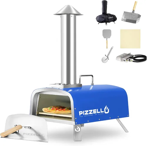 Miniatura 14 de PIZZELLO Horno de pizza para exteriores de 12 pulgadas, con propano y leña, multicombustible, con quemador de gas, bandeja de madera, piedra, Negro