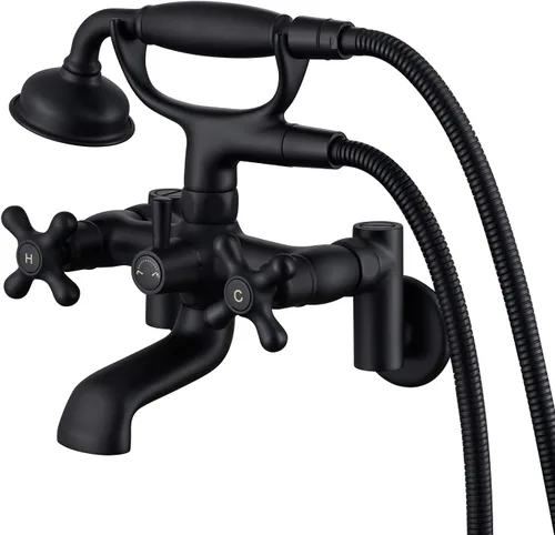 Grifo de bañera de montaje en pared con ducha de mano de 3 a 9 pulgadas de centro, llenador de bañera de montaje en pared vintage negro mate, juego