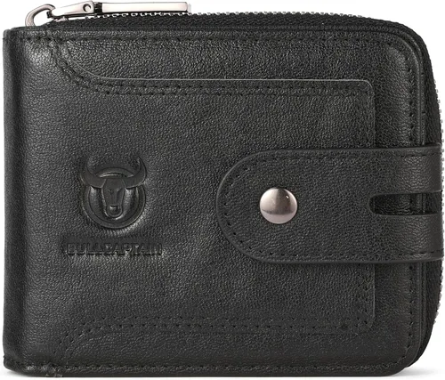 Miniatura 97 de LUKZIJAES Billetera de cuero genuino para hombre, con bloqueo RFID, delgada, plegable, bolsillo frontal, #3-Café, Vintage