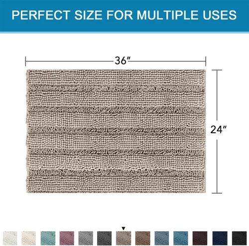 Miniatura 321 de H.VERSAILTEX Alfombras de baño para cuarto de baño, antideslizantes, tapetes de baño extragruesos, de felpilla, a rayas, alfombra de 20" x 32