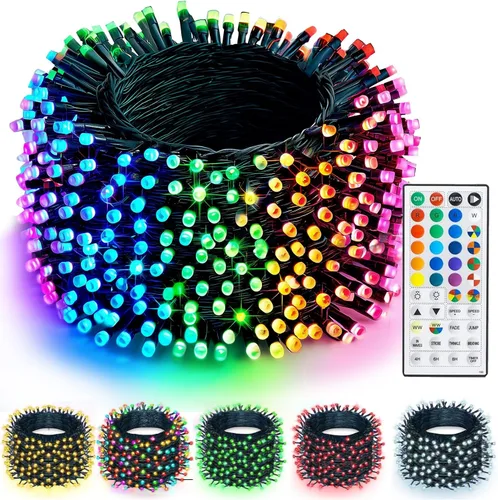 Miniatura 36 de TW SHINE - Luces de Navidad que cambian de color, 200 luces LED RGB de 66 pies, luces de Halloween para exteriores con control remoto, impermeables