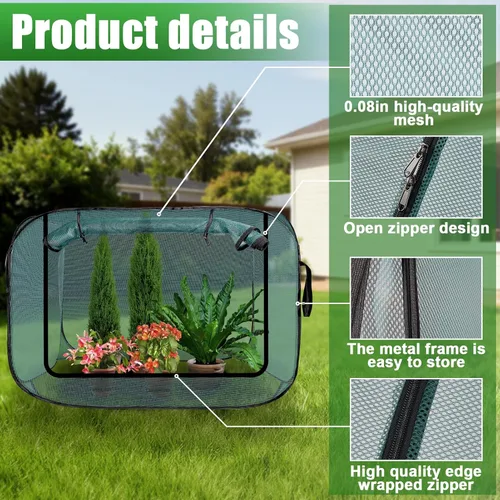 Miniatura 4 de RGQSUN 1 cubierta de malla de jardín desplegable de 39 x 39 x 19 pulgadas, cubierta grande para protección de plagas, cubierta de red de jardinería