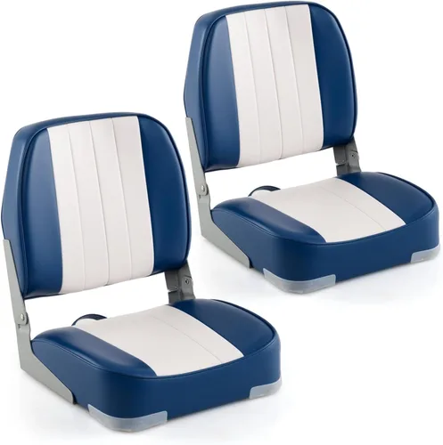 Miniatura 29 de Goplus Asientos para barco con respaldo bajo/alto, asiento plegable para barco con tornillos de acero inoxidable y bisagras de aluminio, acolchado