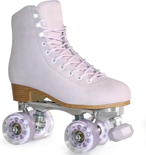 Patines de ruedas para mujer o hombre con topes de goma ajustables en altura, patines retro de gamuza cuádruples para exteriores e interiores Púrpura