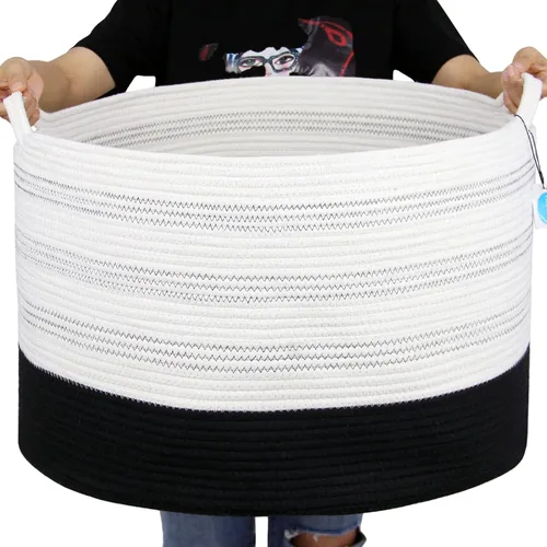 Casaphoria - Canasta tejida con cuerda de algodón 3XL de 22 x 22 x 14 pulgadas, para sala de estar, mantas, ropa sucia, con asa (paquete de 1)