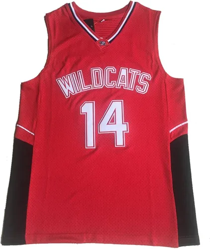 Camiseta de baloncesto de Troy Bolton #14 Wildcats High School Basketball Jersey cosido rojo, camisetas de película Hip Hop