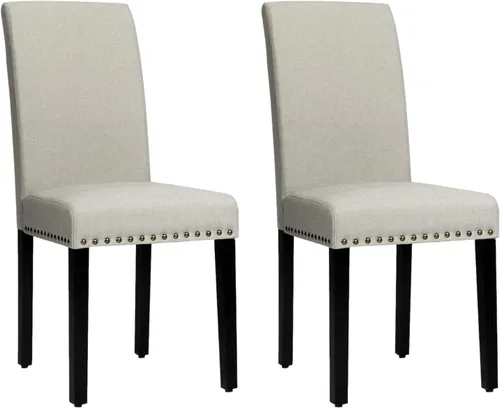 Juego de 2 sillas de comedor tapizadas, sillas Parsons de tela con patas de madera maciza, ribete de cabeza de clavo, asiento acolchado, sillas de