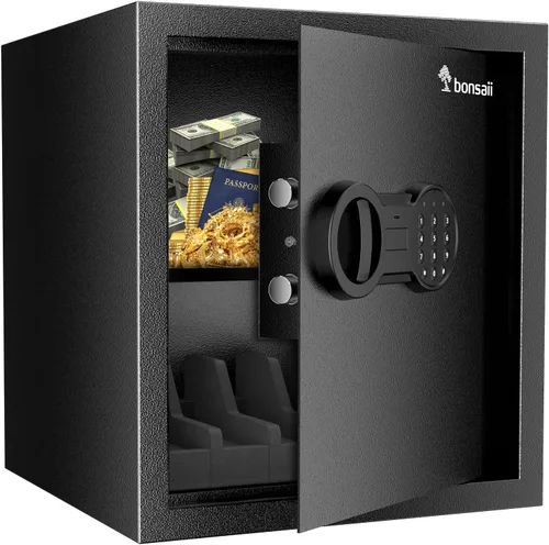 Caja de seguridad Bonsaii con soporte y estante removible, gabinete de seguridad de acero de 1.2 pies cúbicos con cerradura de teclado digital y