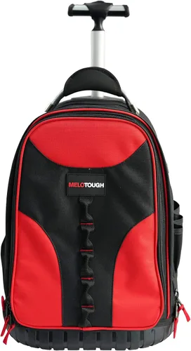 Miniatura 12 de Mochila con ruedas con ruedas, organizador de herramientas profesional de comerciante resistente con 37 bolsillos e interior grande, resistente al