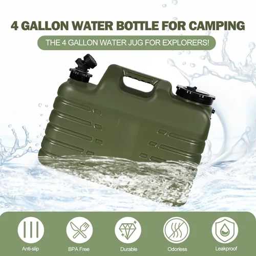 Miniatura 3 de REDCAMP Contenedor de agua portátil de 4 galones/15L con espiga, jarras de agua para camping, tanque de agua, almacenamiento portátil de agua