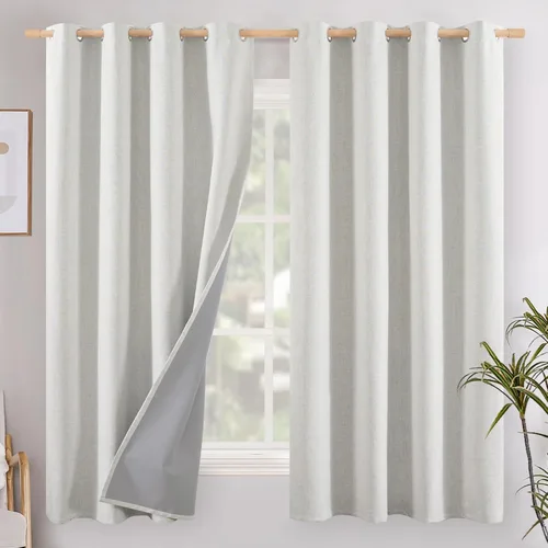 Miniatura 91 de YoungsTex - Cortinas opacas de lino para dormitorio, oscurecimiento de la habitación, cortinas con textura de lino, paneles con aislamiento térmico
