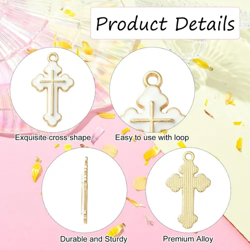 Miniatura 3 de KitBeads 100 dijes de cruz blanca esmaltada, religión, Cristo Jesús, Crucifijo para hacer joyas, pulseras, collares, aretes, manualidades a granel