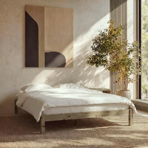 Miniatura 19 de LIFEMENT Marco de Cama de Plataforma Queen Signature de Madera Natural, Sin Ruido, Almacenamiento Debajo de la Cama, No Necesita Somier, Fácil