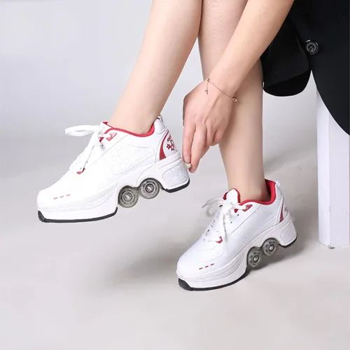 Miniatura 3 de Zapatos de patinaje convertibles para hombres y mujeres, zapatos de paseo automáticos para niños y adultos, patines con doble fila de ruedas, ruedas