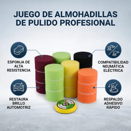 Miniatura 4 de Almohadillas de pulido, 16pcs 2" esponja plana pulidora Buff Pad Set para lijadora de aire adaptador de taladro pulidor de coche Thread-M6X1