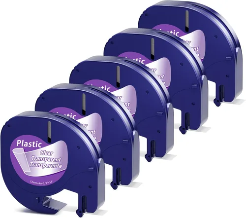 Label KINGDOM Compatible con DYMO Recambios Transparentes para Impresora de Etiquetas LetraTag 16952 Cinta de Plástico Transparente para Letra Tag