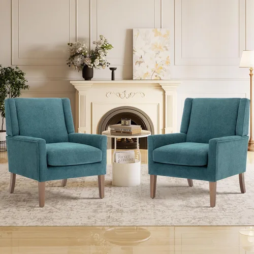 Miniatura 15 de Sillas de acento para sala de estar, sillas de sala de estar de madera y tela de mediados de siglo, sillón con brazos, sillas auxiliares para sala