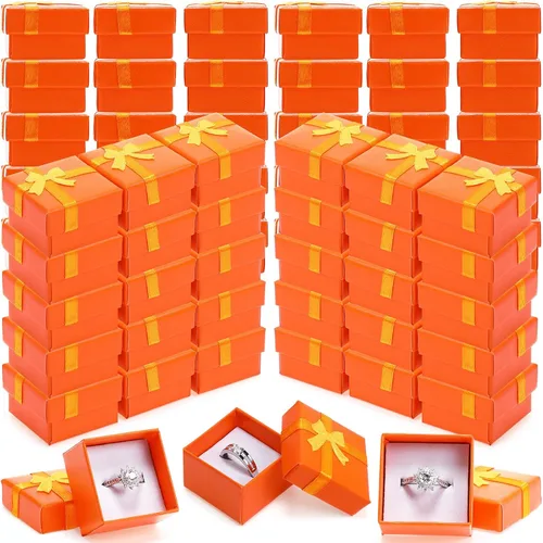 Miniatura 7 de Yinkin Juego de 120 cajas de regalo de anillo de cartón con lazo, cuadrado, varios colores, pequeño, caja de joyería dura para cumpleaños, 6