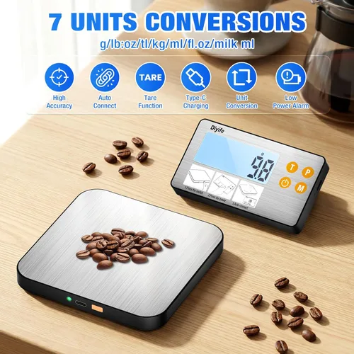 Miniatura 5 de Diyife - Báscula de alimentos dividida recargable, 33 libras con pantalla dividida, 1 g/0.1 oz de alta precisión, acero inoxidable 304 de grado