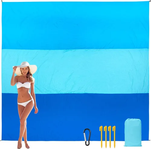 HIHOHO Manta de playa a prueba de arena, impermeable, de secado rápido, ligera, para picnic azteca al aire libre, 79 x 83 pulgadas, 120 x 108 Blue-02