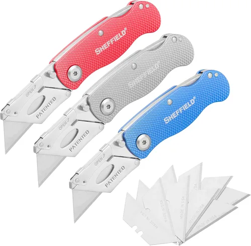 Miniatura 15 de Sheffield 12514 Cuchillo Utilitario Plegable Paquete de 3, Rellenos para Calcetines, Regalos para Hombres, Regalos para Papá, Hojas de Cuchillo