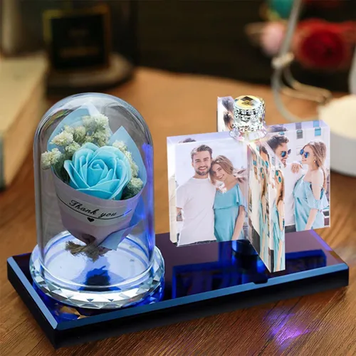 Miniatura 8 de Impresión de cristal con tu foto, decoración de escritorio de oficina, regalo personalizado sobre marco transparente de vidrio con soporte, rosa