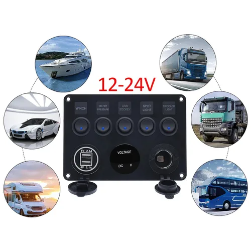 Miniatura 7 de KAOLALI Panel de interruptores de palanca de 5 bandas, panel de interruptores marinos automotrices, panel de interruptores impermeable de 12 V