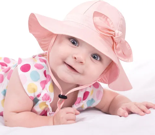 Miniatura 28 de Sombrero de sol para bebé niña con UPF 50+ sombrero de playa ajustable para exteriores con ala ancha