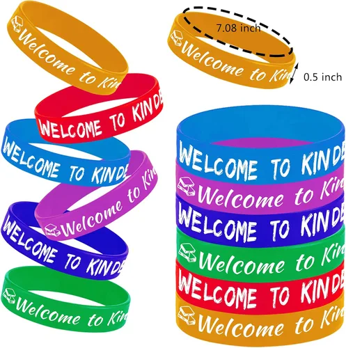 Miniatura 2 de 24 pulseras de goma para fiesta de jardín de infantes, 100 días de escuela/primer día de escuela/bienvenida a la escuela, suministros de fiesta