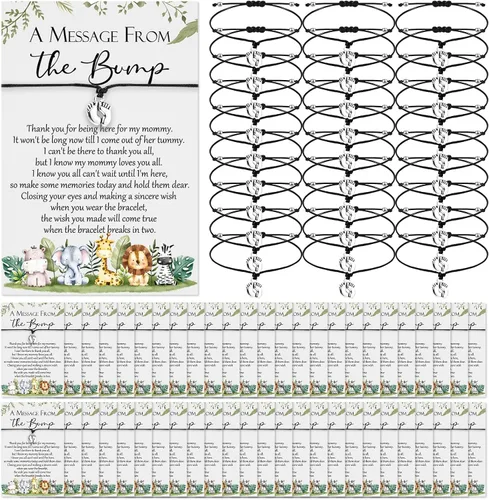 Miniatura 12 de Thyle 25 Juego de Pulseras Ajustables para Baby Shower con Mensaje de la Tarjeta de la Pancita, Huellas, Encanto para Invitados, Pulseras de Baby