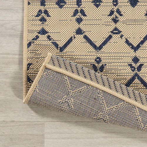 Miniatura 5 de JONATHAN Y Alfombra geométrica marroquí para interiores y exteriores, 3 x 5 pies, color beige/azul marino, tejido texturizado Ourika, para patio