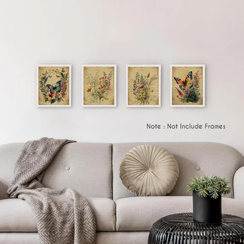 Miniatura 2 de HRQKO Juego de 4 pósteres de arte de pared de mariposa floral vintage, arte de pared floral, arte de pared retro, póster de impresión de mariposas