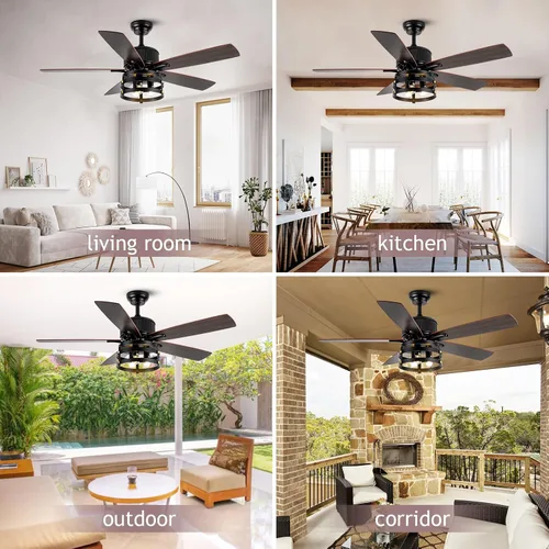 Miniatura 5 de Farmhouse Ceiling Fan with Light and Remote, 52 Inch Indoor Outdoor Ceiling Fans for Patios, Rustic Ceiling Fan with 5 Dual Finish Blades