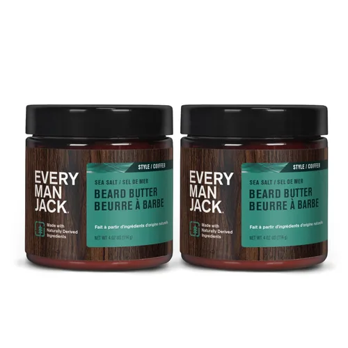 Every Man Jack Mantequilla para barba, fragancia sutil de sal marina, hidrata y estiliza las barbas rebeldes mientras alivia la picazón, derivada