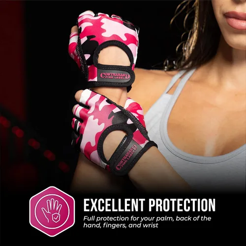Miniatura 5 de Contraband Pink Label 5217 Design Series - Guantes de levantamiento y remo con estampado de camuflaje (par) – Ligero vegano medio acolchado de Rosado