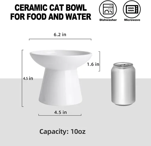 Miniatura 2 de Cuencos de Cerámica Extra Anchos Elevados de 6.2 Pulgadas para Gatos, Juego de Cuencos de Comida y Agua para Gatos Mayores Grandes y Perros Blanco-4