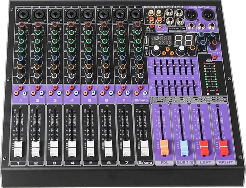 Sound Town Mezclador de audio profesional de 8 canales con 99 DSP, USB MP3 Bluetooth, ecualizador dual de 7 bandas, alimentación fantasma de 48V y