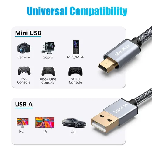 Miniatura 2 de Meokse Cable mini USB de 50 pies/49.2 ft, portátil USB 2.0 tipo A a Mini B, cable de carga de datos de alta velocidad compatible con Hero HD