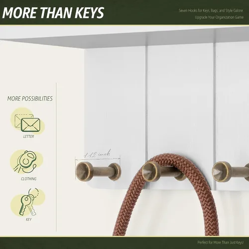 Miniatura 4 de Rebee Vision Soporte de Pared para Llaves Estilo Granja - Organizador de Correo Decorativo con 7 Ganchos para Llaves y Estante de Pared - Decoración