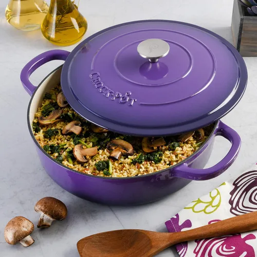 Miniatura 7 de Crock-Pot Artisan - Estofador de hierro fundido esmaltado con tapa, 5 cuartos de galón, morado lavanda Púrpura lavanda