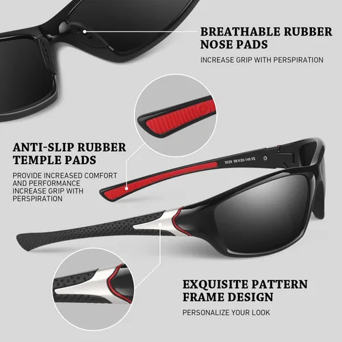 Miniatura 4 de WEAROYO - Gafas de sol polarizadas deportivas para hombres y mujeres, gafas de pesca y conducción rectangulares, protección UV400 C Negro Rojo