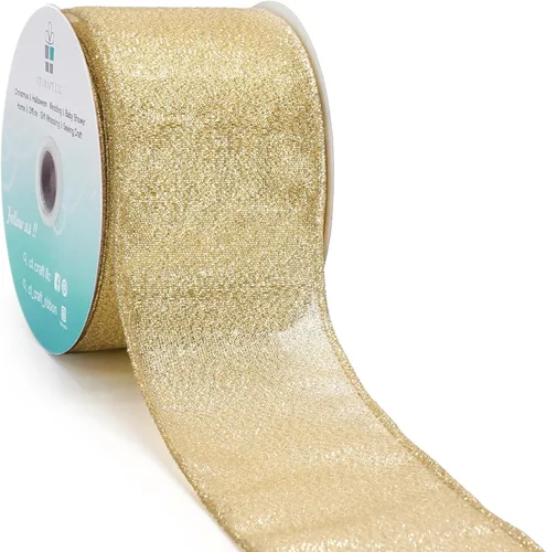 Miniatura 10 de Cinta con alambre metálica dorada champán de 2.5 pulgadas x 10 yardas para decoración del hogar de Navidad, lazo para decoración de árbol, envoltura
