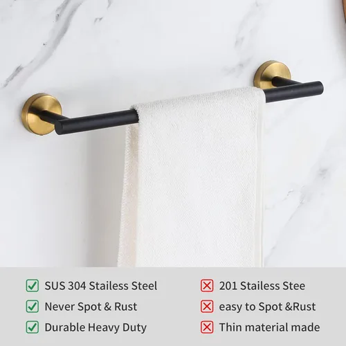 Miniatura 3 de Juego de accesorios de baño Hinmood Negro y Oro, juego de toallas que incluye 2 barras de toalla de 16 pulgadas, 2 soportes de papel higiénico, 2